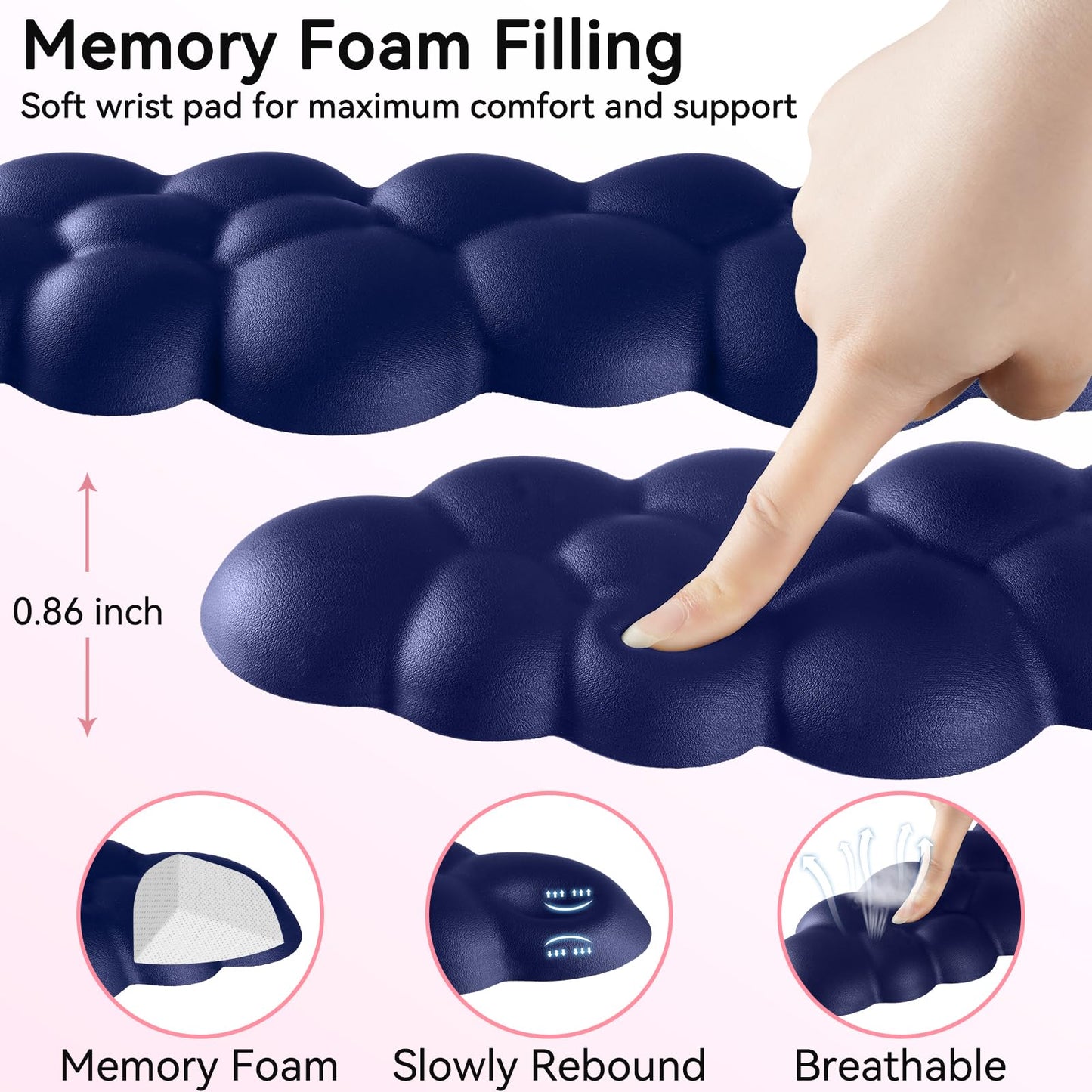 Sushret Cloud Wrist Rest for Computer Keyboard and Mouse Pad Set, Dark Blue