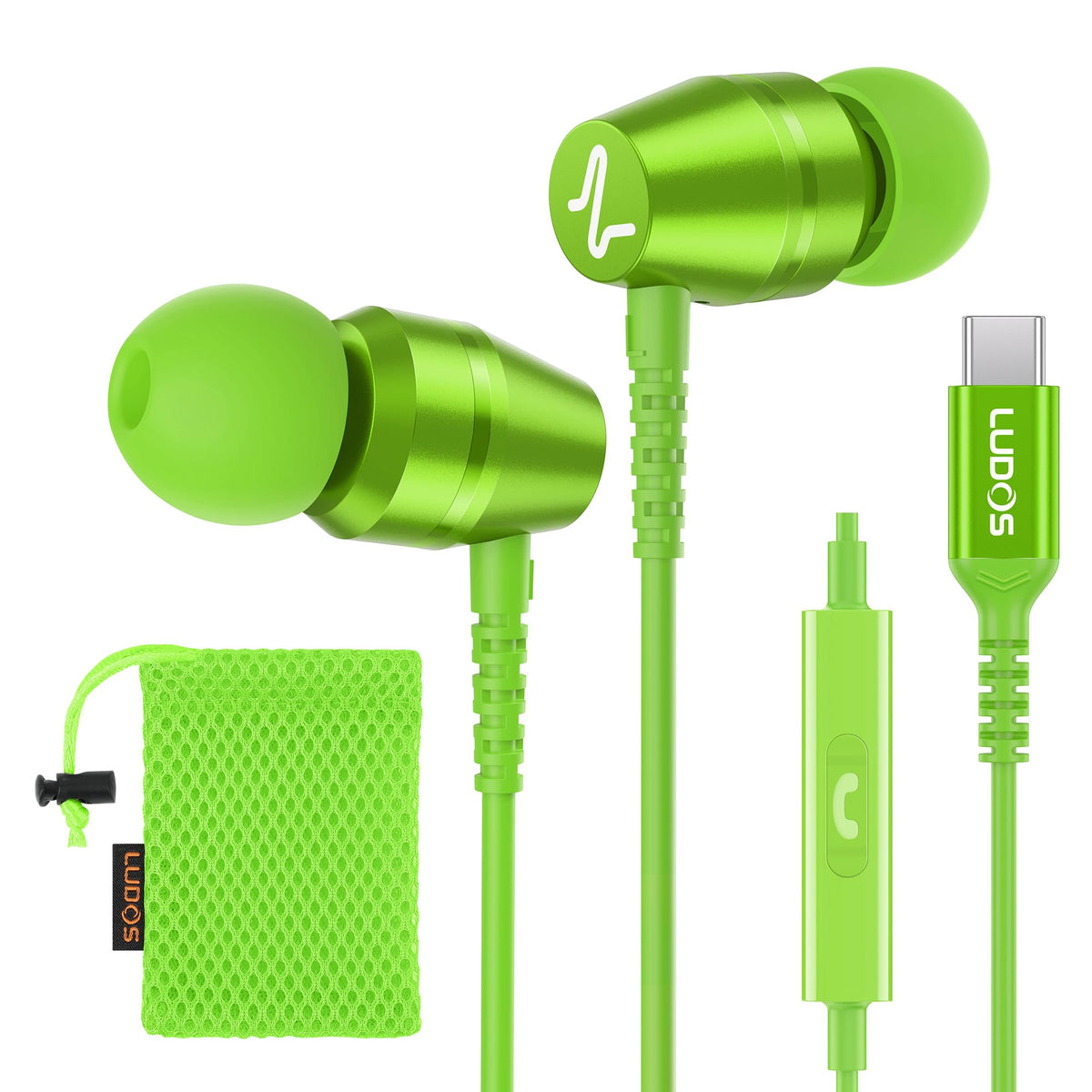 LUDOS OMNITONE Wired Earbuds in-Ear Headphones, 5 Year Warranty, Earphones with Microphone, 3.5 mm Jack Corded Ear Buds, Videoconference for iPhone, Samsung, Laptop, Kids, School Students - Red