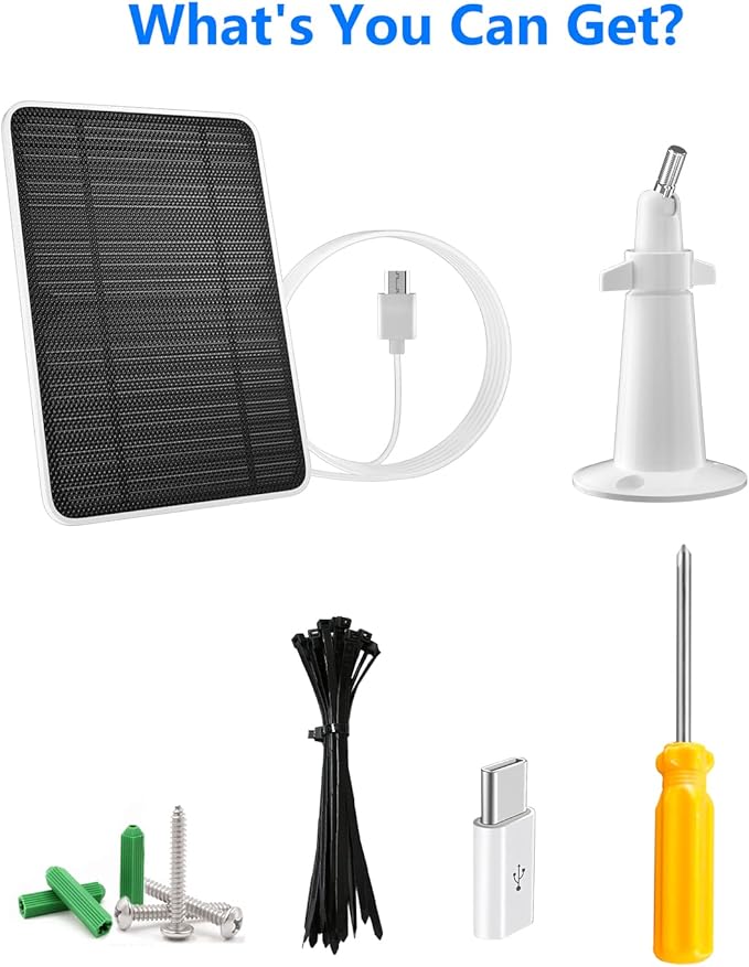 Solar Panel for Security Camera, 5W USB Solar Panel for DC 5V Security Camera, Micro USB & USB-C Port Solar Panel, IP65 Waterproof Solar Charger for Camera,360° Adjustable Mounting 13ft Cable, 1 Pack