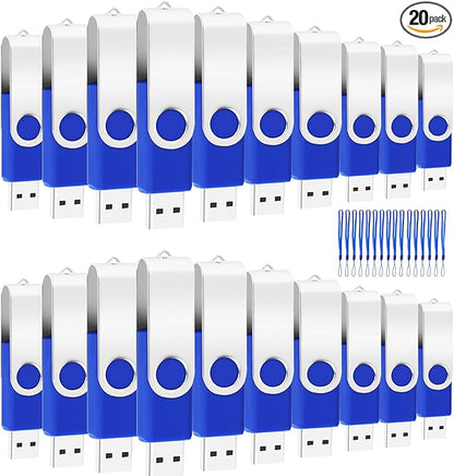 20PCS 4GB Bulk Flash Drives EASTBULL USB 2.0 Metal 4GB Flash Drive Bulk Thumb Drive Pack Swivel USB Drives Pack (Blue 20Pack)
