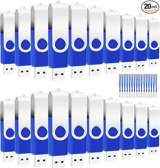20PCS 4GB Bulk Flash Drives EASTBULL USB 2.0 Metal 4GB Flash Drive Bulk Thumb Drive Pack Swivel USB Drives Pack (Blue 20Pack)