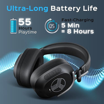TREBLAB U5 - Hybrid Active Noise Cancelling Headphones Over-Ear, Deep Bass, 55H Battery, Mic for Calls, Bluetooth 5.3, Water-Resistant IPX4, Wireless Headphones Foldable for Travel, Gym, Work, Sports