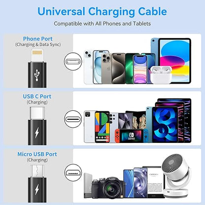 MINLU Multi Charging Cable, 3 in 1 Retractable Charging Cable [4A 1.2M] USB Charging Cord, Phone Charger Cables with IP/Type-C/Micro for iPhone/Galaxy/Pixel/Tablets