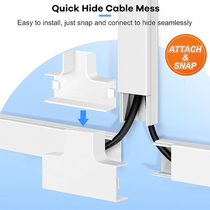 Cord Hider Kit 126in (8 x L15.7in) - ZhiYo Cable Covers for Wires on Wall, Wire Hider for Wall Mounted TV, White Cable Raceway, Paintable Cord Cover Cable Management for Home Office, W1.54in x H0.75in