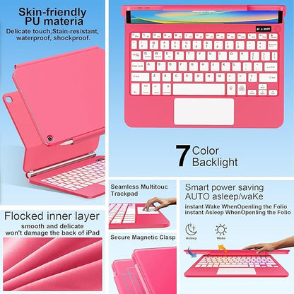 for iPad 9th Generation Case with Keyboard,Magic Style Keyboard Case for iPad 9th/8th/7th Gen 10.2 inch - Floating Cantilever Magnetic Stand Multi-Touch Trackpad (Rose Red)