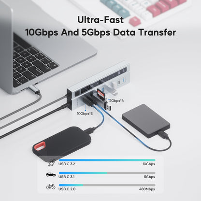 Powered USB C Hub, 9-in-1 USB-Hub suppprt 10Gbps & PD 45W Max Charging