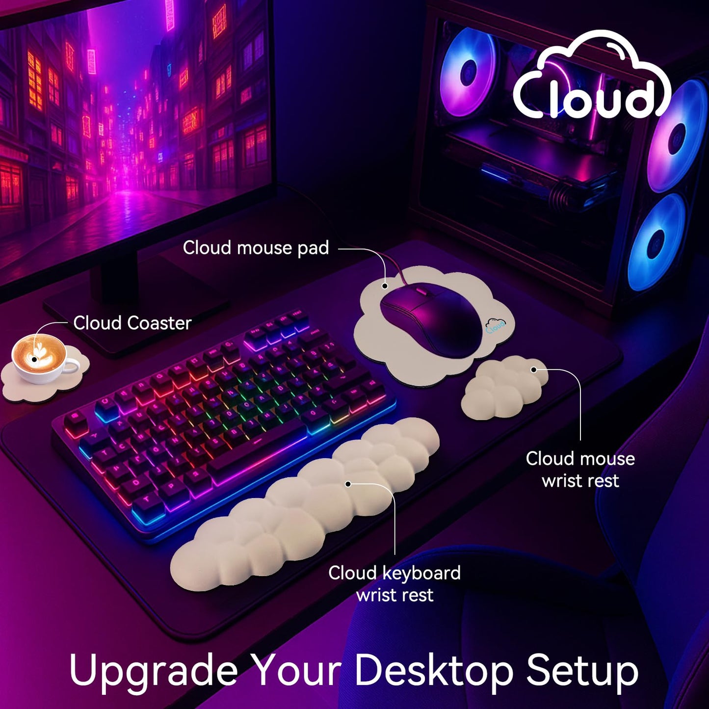 Sushret Cloud Wrist Rest for Computer Keyboard and Mouse Pad Set, Beige