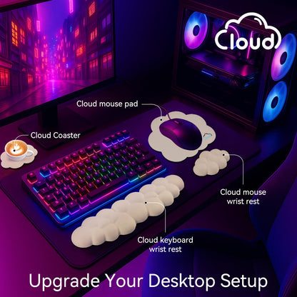 Sushret Cloud Wrist Rest for Computer Keyboard and Mouse Pad Set, Beige
