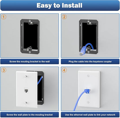 FGB 1-Port Keystone Wall Plate, with Low Voltage Mounting Bracket, with Single Gang Decorator Wall for RJ45, HDMI, and Coax Keystone Inserts, White, 10-Pack