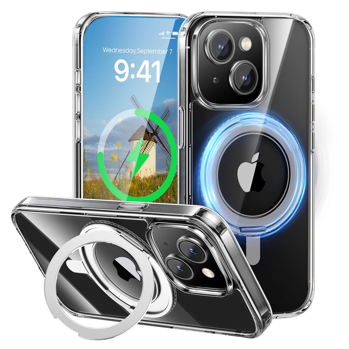 MAGIC JOHN 360° Rotatable Magnetic Invisible Stand for iPhone 16 Pro Case [Camera Control Button] [Compatible with MagSafe] 16FT Shockproof for iPhone 16 Pro Case with Kickstand, Rose Gold