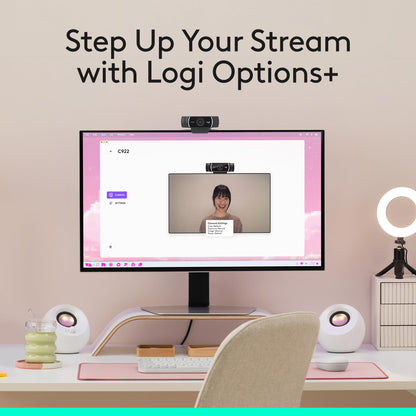 Logitech C922x HD Pro PC Webcam, Full HD 1080p/30fps or 720p/60fps Video, HD Light Correction, Works with Microsoft Teams, Google Meet, Zoom, Nintendo Switch 2’s new GameChat mode, Mac/Tablet- Black