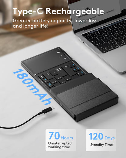 Samsers Full-Size Foldable Bluetooth Keyboard with Large Touchpad, Black