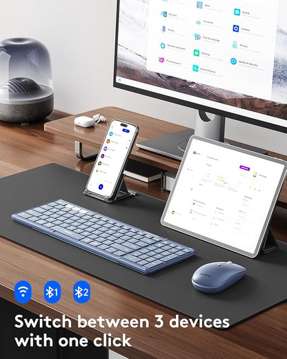 Foldable Keyboard and Mouse, Samsers Folding Bluetooth Keyboard Combo, 2.4G + BT5.0 x 2, Full-Size Portable Travel Keyboard & Rechargeable Wireless Mouse for Windows Android iOS Mac OS, Blue