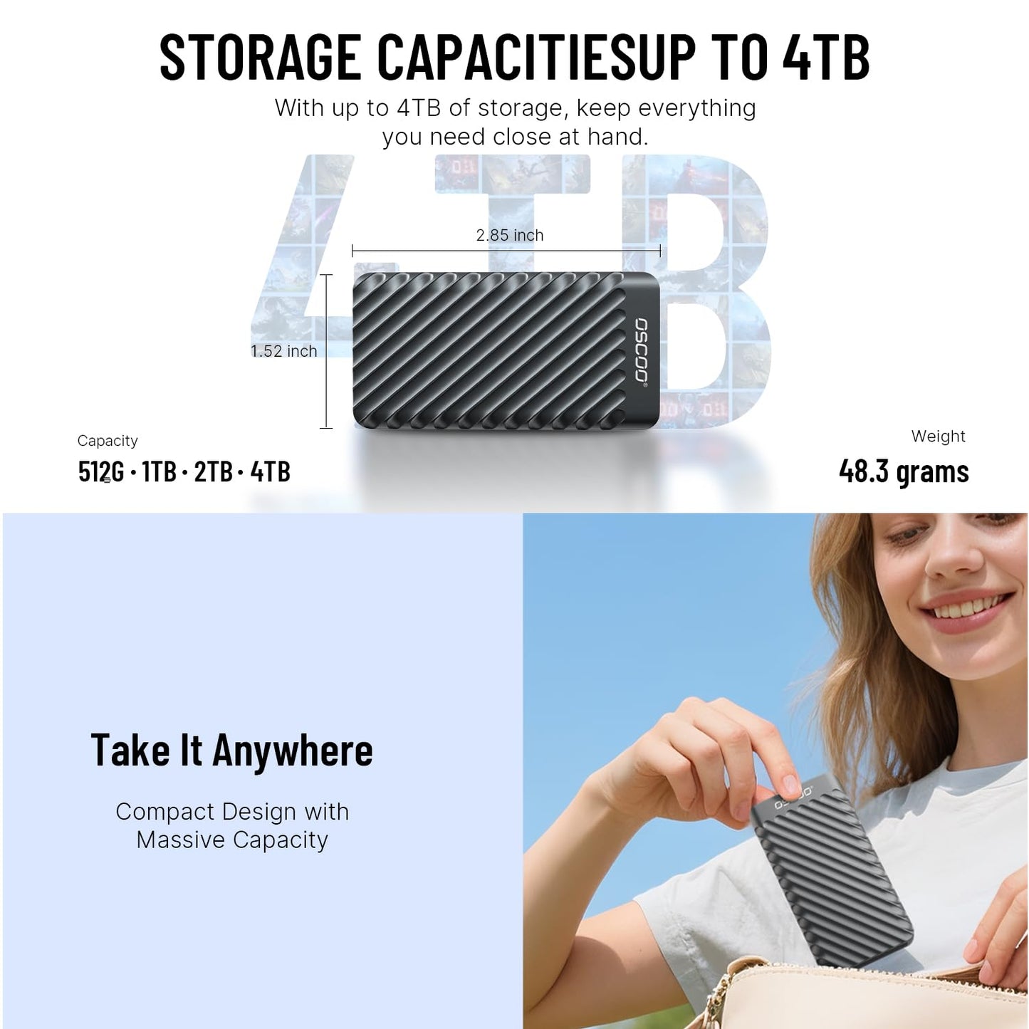 512GB External Hard Drive, Up to 2100MB/s, USB 3.2 Gen 2 Portable SSD, External Solid State Drive for Mac, Windows PC, Laptops, Gaming, iPhone — Ideal for File Backup, Content Creators & Videographers