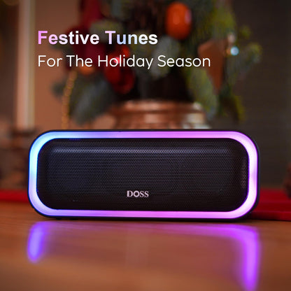 DOSS SoundBox Pro Bluetooth Speaker, 20W Stereo Sound, Active Extra Bass, 20H Playtime, Multi-Color Lights, IPX6 for Home, Outdoor, Party, Christmas and White Elephant Gift for Men, Women, Teen-Grey