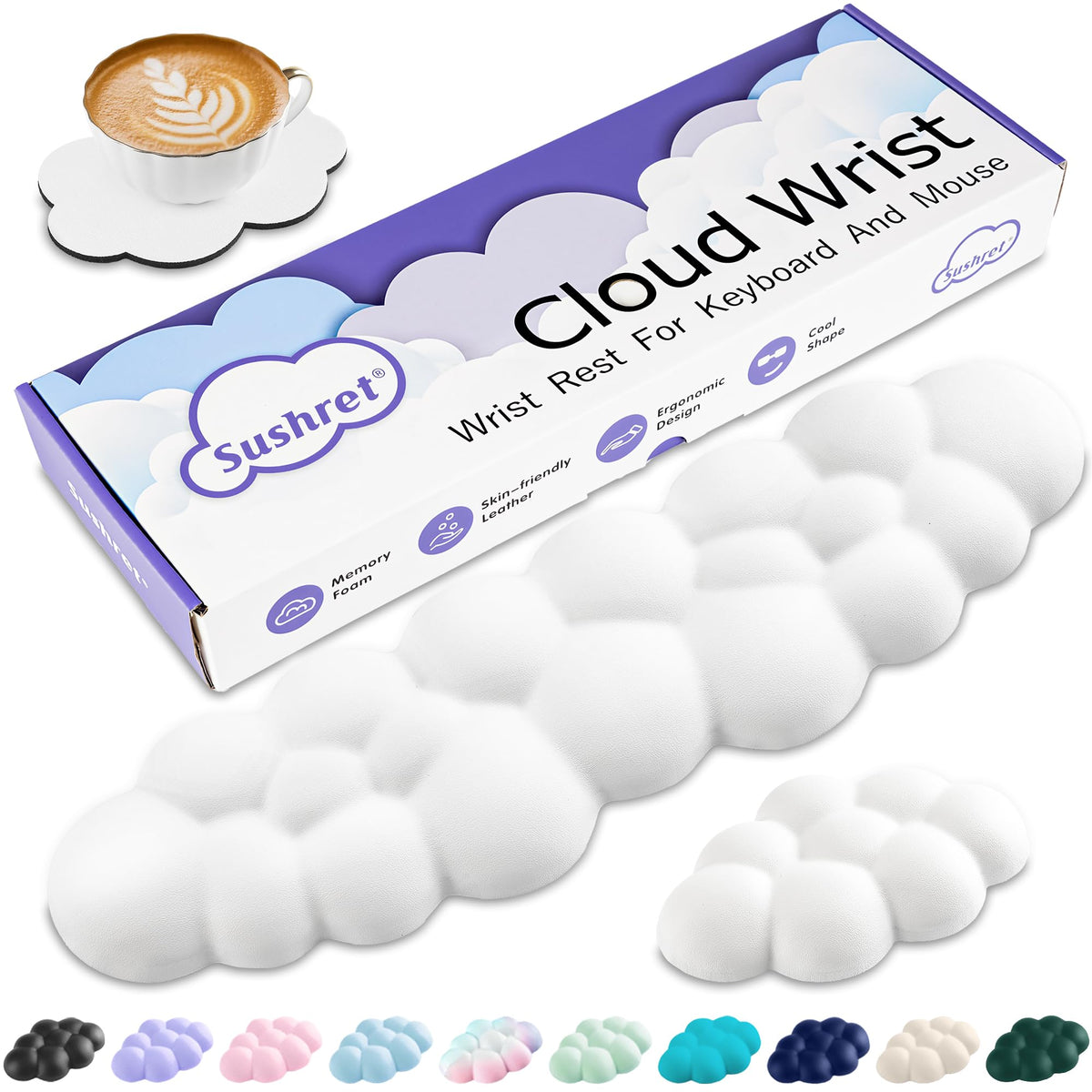 Sushret Cloud Wrist Rest Keyboard, Cloud Keyboard Wrist Pad Set with PU Leather Memory Foam, Cute Arm Rest for Palm Support, PC/Gaming Desk Accessories/Office Setup/Computer Hand Cushion - Purple