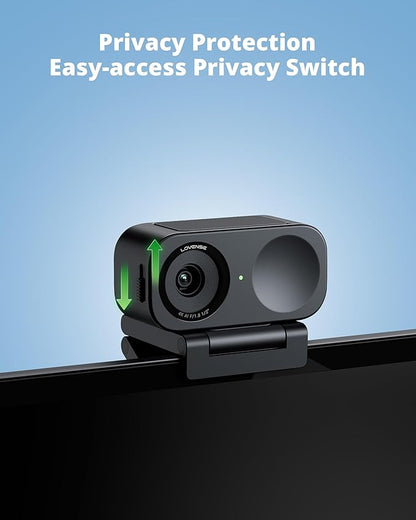 LOVENSE Webcam 2 4k for PC, Live Streaming Camera 1/2" Sensor True Focus Al Noise Canceling, Hand Gesture Control, Mobile Control, Auto Framing, Customizable Audio Modes, Microphones, Privacy Control