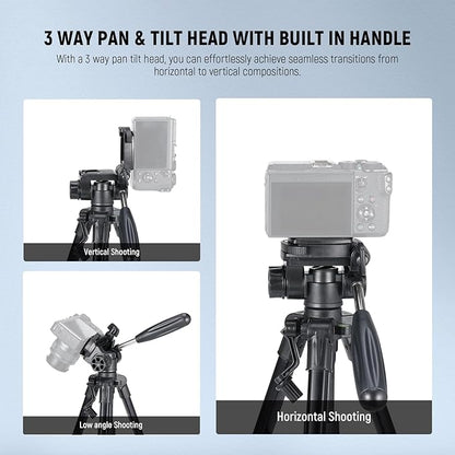 NEEWER Basic Mini Desk Tripod for Camera with 3 Way Pan Tilt Head & Handle, Small Portable Metal Tabletop Selfie Stick Stand with 1/4" Screw for DSLR Vlog Video Recording, Max Load 13.2lb, TP02