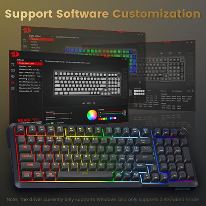 Redragon Wireless Mechanical Keyboard, 3 Mode Gasket Mounted RGB Gaming Keyboard with Volume Knob, Pre-Lubed Linear Switches, MDA-Profile, 98 Keys Hot Swappable Creamy Keyboard for PC/Tablet/Xbox/PS4