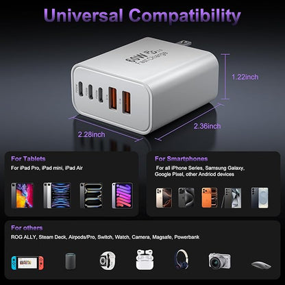 USB C Fast Wall Charger Block, 2Pack 60W USBC Phone Charging Cubes, 5-Port Type C Power Plug Adapter Multiport Brick Box for iPhone 17/16/15/14/13/12/11/Pro Max/Plus/Air, iPad mini/Pro,Galaxy S25/S24