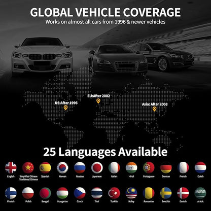 OBD2 Scanner for Car Bluetooth 5.4 - Codes can be Read and Cleared Quickly with Android and iOS Compatible - Diagnosis of The vehicle's Engine, ABS, SRS, airbags and More Than 35,000 Problems