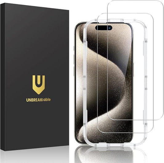UNBREAKcable 2-Pack Screen Protector for iPhone 15 Pro Tempered Glass