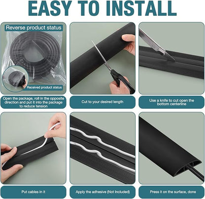 Floor Cord Cover, Cable Protector, 0.63W x 0.31H inches, Wire Cover for Extension Cords, Floor Cable Covers Prevent Cable Trips (Black, 50-3 Feet)