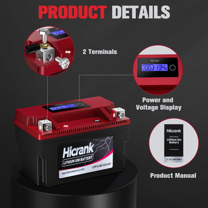 Hicrank YTX12-BS 12V 6Ah,360CCA LiFePO4 Lithium Motorcycle Battery,Powersports Battery for Honda KTM Yamaha Harley Fit ATV, UTV, Motocross, Lawn Mower, Jet Ski, Polaris