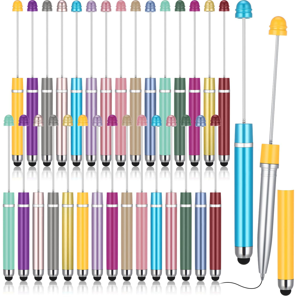 Qilery 30 Pcs Beaded Pens with Stylus Tips Plastic Beaded DIY Stylus 2-in-1 for Rubber Touch Screen Handwriting Ballpoint Pen 1.0mm, Black Ink, Office Supplies(Colorful)