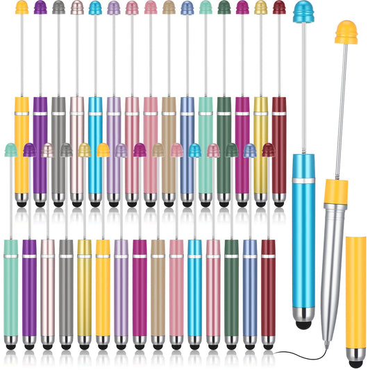 Qilery 30 Pcs Beaded Pens with Stylus Tips Plastic Beaded DIY Stylus 2-in-1 for Rubber Touch Screen Handwriting Ballpoint Pen 1.0mm, Black Ink, Office Supplies(Colorful)