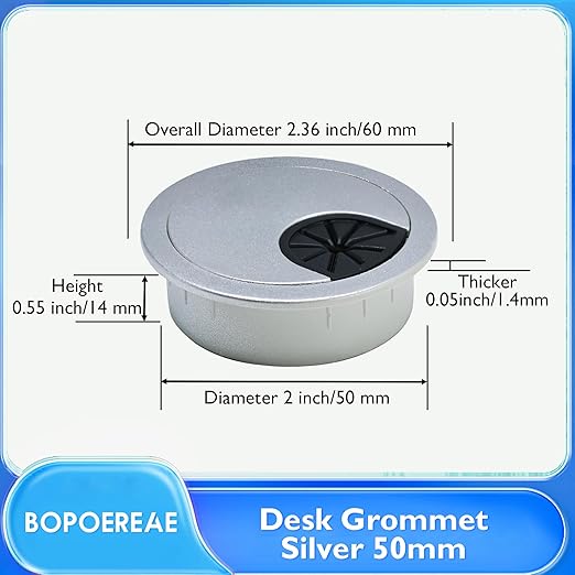 Desk Grommet 2" (50 mm), Desk Cord Hole Cover, Cable Grommet ABS Plastic, Desk Hole Grommet for Office and Home Table Cable, Detachable Cable Cord Organizer (Silver Sand 8 Pcs)
