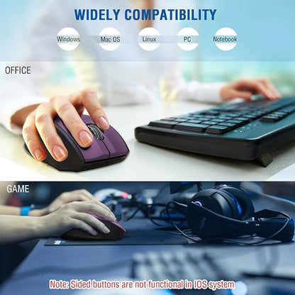 E-YOOSO Wireless Mouse for Laptop, Portable Optical Computer Mouse, 6 Buttons, Cordless 2.4GHz with USB Receiver, 5-Level 4800 DPI, 18 Months Battery Life, for PC, Chromebook, Windows, Mac(Purple)