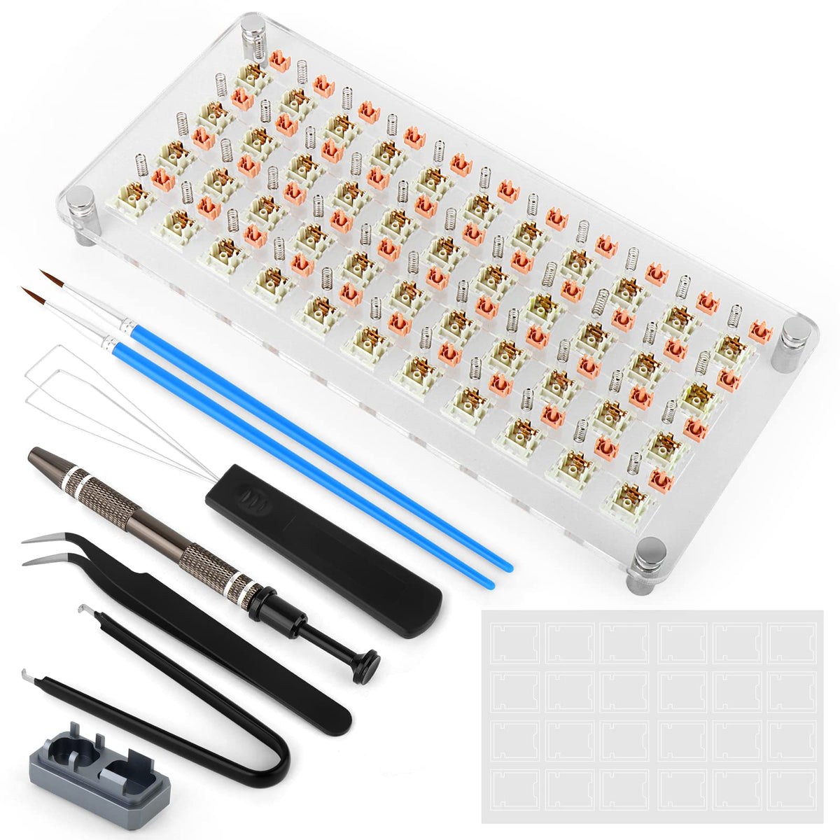 YIMAGUJRX RUNJRX 44 Keyboard Switches Acrylic Lube Station,Switch Films 120Pcs,Switch Opener for MX Cherry Kailh Akko,Lube Tool for Mechanical Keyboard