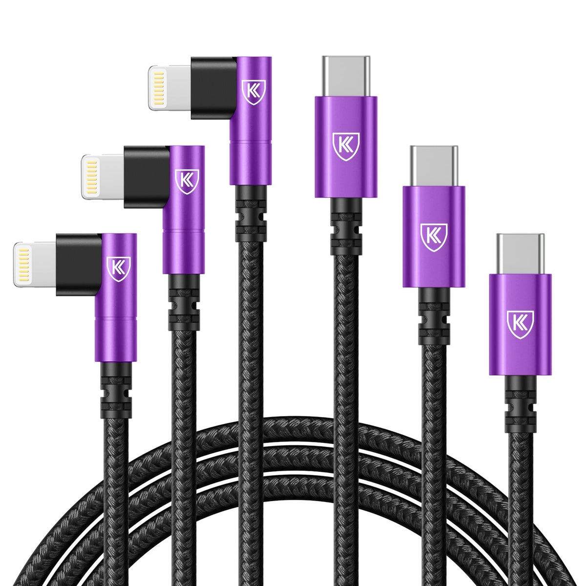 90 Degree iPhone Charger 6FT [Apple MFi Certified] 3Pack USB C to Lightning