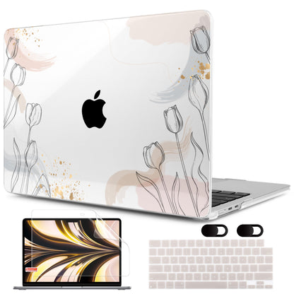 MEEgoodo Case for M5/M4/M3/M2 MacBook Air 13 inch 2026 2025 2024 2022, Fit Model A3449/A3240/A3113/A2681, Case Compatible with MacBook Air 13.6-inch, Engraving Hand Drawn Floral