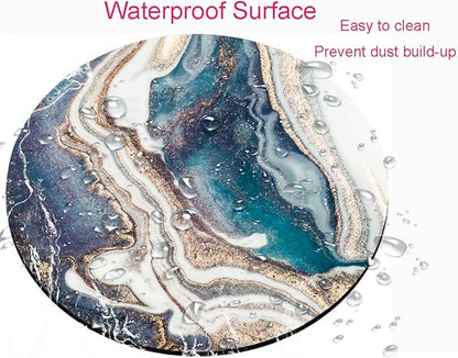 Blue Gold Marble Mouse Pad - Premium Textured Round Washable Mousepad with Lycra Cloth and Non-Slip Rubber Base for Wireless Mouse