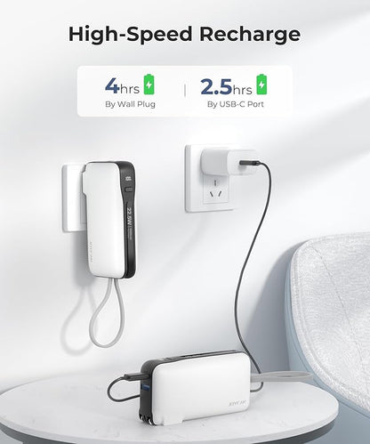1 Pack Portable Charger with Built-in USB-C Cable & Plug, 10,000mAh 5V/4.5A Power Bank Fast Charging 22.5W, Travel Essential Battery Pack 3 Output for iPhone 16/15 Series, Samsung Galaxy, iPad