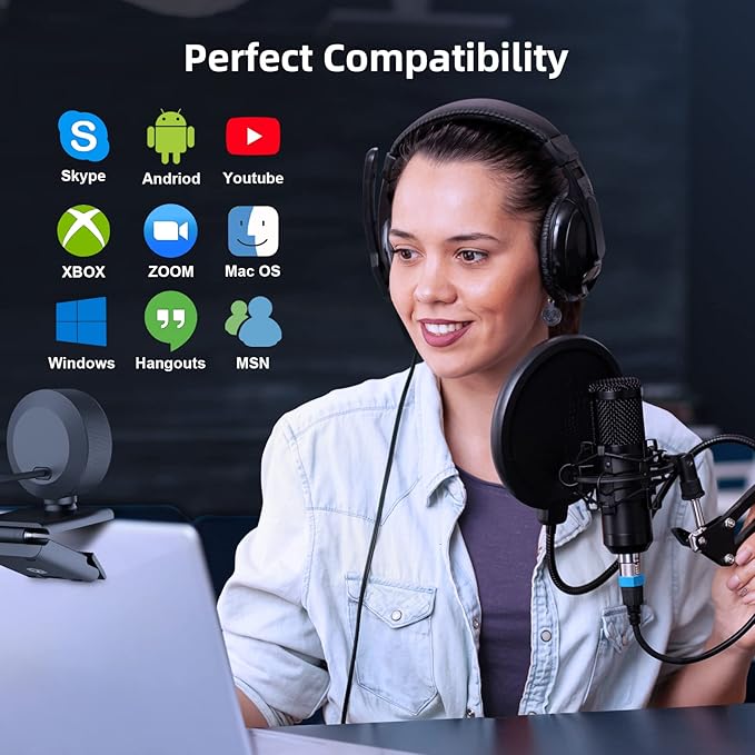 Streaming Webcam with Adjustable Ring Light, Full HD 1080P Webcam with Dual Microphones and Advanced Auto-Focus,Pro Web Camera for Online Learning, Zoom Meeting Skype Teams, Gaming Laptop