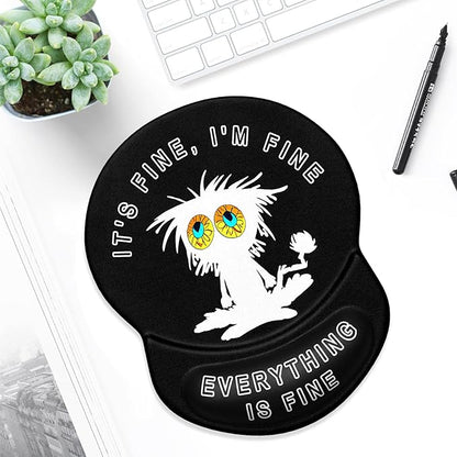 ITNRSIIET Ergonomic Mouse Pad with Gel Wrist Support Small Wrist Rest Smooth Surface Non-Slip PU Base Comfortable Office Supplies Pain Relief, 8.7 x 7.2 inches, Funny Cat