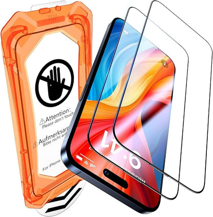 UniqueMe for iPhone 15 Pro Max Screen Protector, [Military Grade Shatterproof & 9H+ Hardness] Screen Protector 15 Pro Max Tempered Glass Full Coverage Protection, Easy Installation, 2 Packs