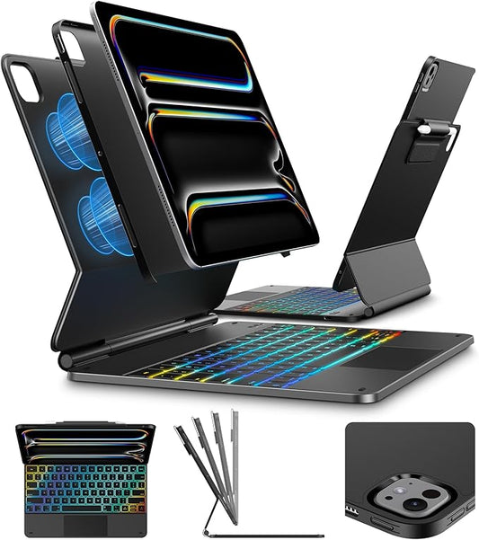 typecase Edge+ Keyboard Case for iPad Pro 13-inch (M5/M4) 2025/2024, Ultra-Slim Detachable Protective Case, Portrait & Typing Modes, Built-in Trackpad, 11-Color Backlight, Magnetic Stand, Black