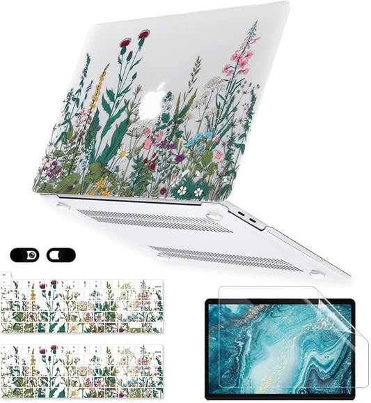 iDonzon Case for MacBook Pro 13 inch M2 M1 A2338 A2289 A2251 A2159 A1989 A1706 2023-2016 Release with Touch ID, 6 in 1 Matte Clear Shell&Keyboard Cover&Screen Protector&Webcam Cover, Garden Flower