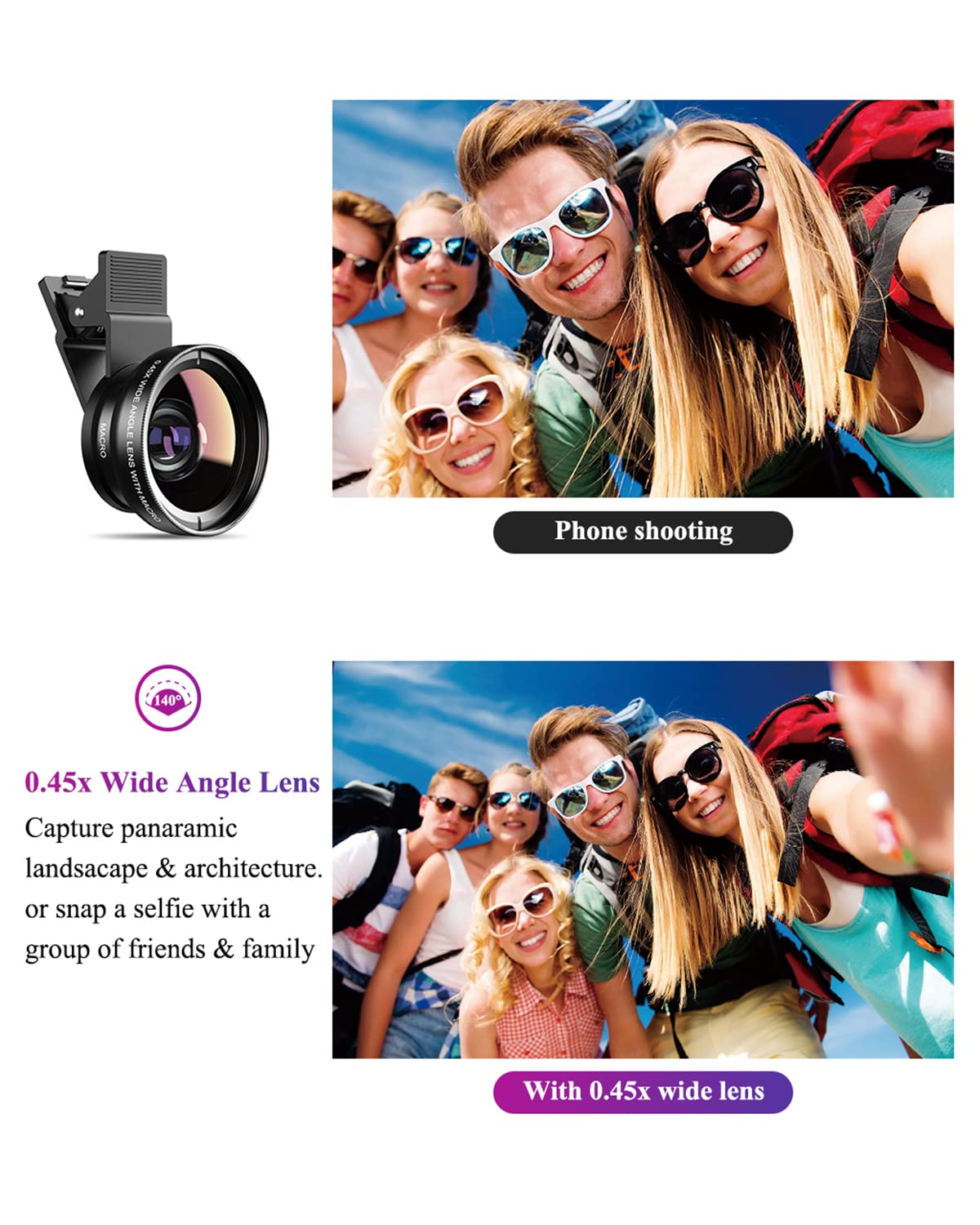 Apexel Phone Camera Lens, 2 in 1 Cell Phone Clip-on Lens Kit