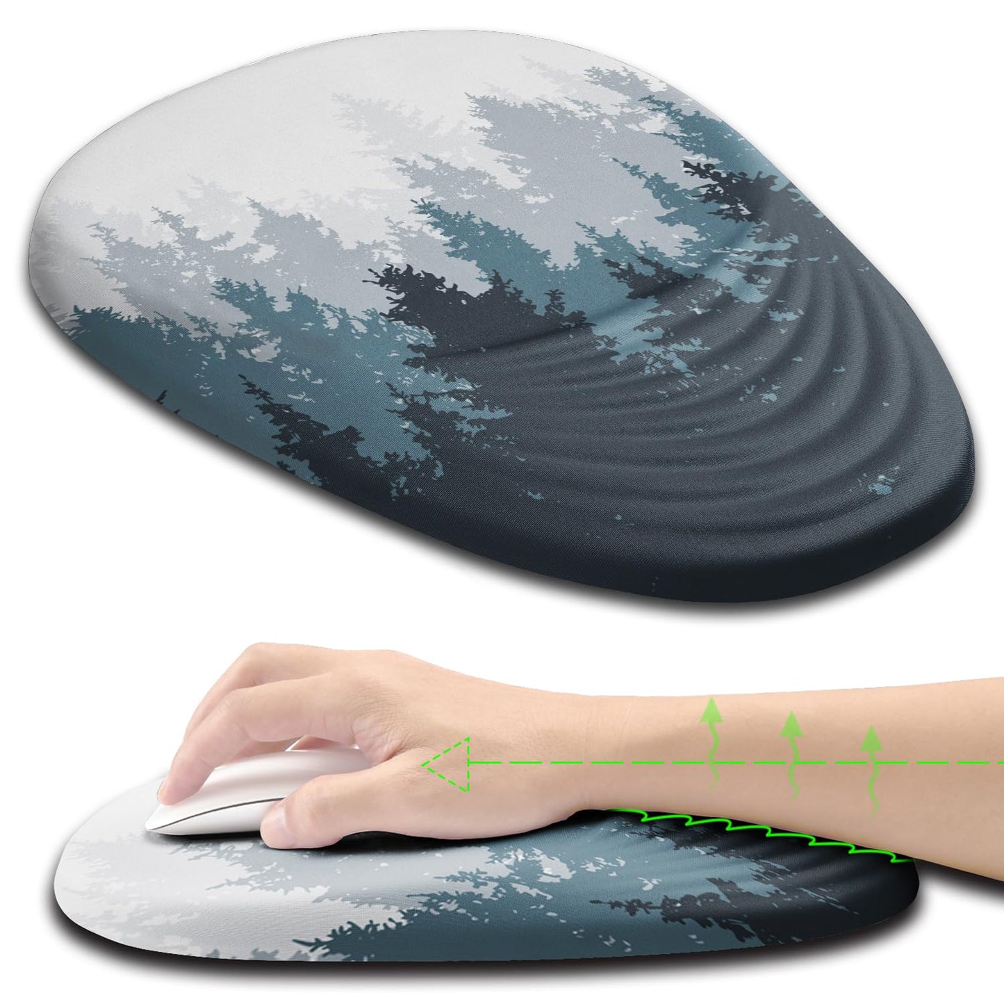 Armanza Ergonomic Mouse Pad Wrist Support, Mouse Pad with Wrist Rest, Memory Foam Massage Design & Non-Slip PU Base MousePads for Pain Relief, Desk, Office, Home, Forest Tree