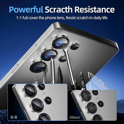 X-it Camera Lens Protector for Samsung S25 Ultra, 9H Tempered Glass, Independent Metal Aluminum Edge Original Protection Design, Suitable for Phone Case, Anti-scratch, Anti-reflective,Silver
