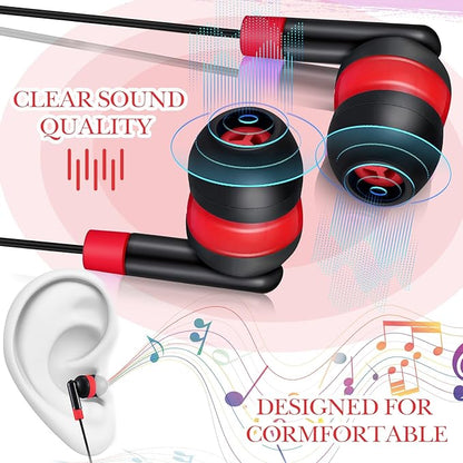 Kanayu 100 Pack Wired Earbuds Bulk for Classroom Ear Headphones Wired Basic Student Earbuds No Microphone with 3.5mm Jack for Kids Class Laptop School Library, Individually Bagged(Red)