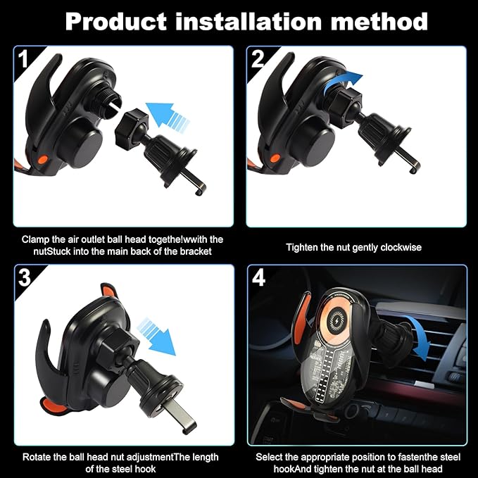 Car Phone Holder Wireless Car Charger, 15W Fast Charging Auto Sensing Clamping Phone Holders for Your Car Vent 360 Adjustable Car Mount for iPhone 16 15 14 13 12 Pro Max, Samsung Glaxy Series