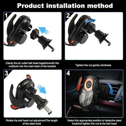 Car Phone Holder Wireless Car Charger, 15W Fast Charging Auto Sensing Clamping Phone Holders for Your Car Vent 360 Adjustable Car Mount for iPhone 16 15 14 13 12 Pro Max, Samsung Glaxy Series