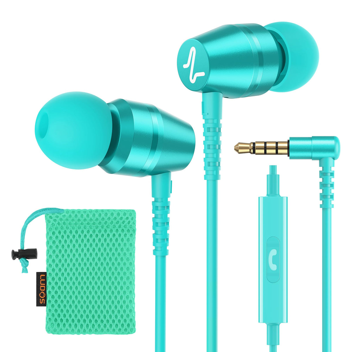 LUDOS OMNITONE Wired Earbuds in-Ear Headphones, 5 Year Warranty, Earphones with Microphone, 3.5 mm Jack Corded Ear Buds, Videoconference for iPhone, Samsung, Laptop, Kids, School Students - Red