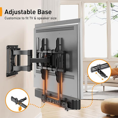 Perlegear Soundbar Mount, Sound Bar Mount with Holes/Without Holes, Sound Bar Mounts Under TV up to 15 lbs, Non-Slip Base Holder Extends 3.5” to 6”, Attach Speaker to TV or Wall